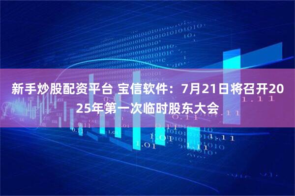 新手炒股配资平台 宝信软件：7月21日将召开2025年第一次临时股东大会