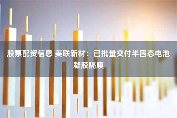 股票配资信息 美联新材：已批量交付半固态电池凝胶隔膜